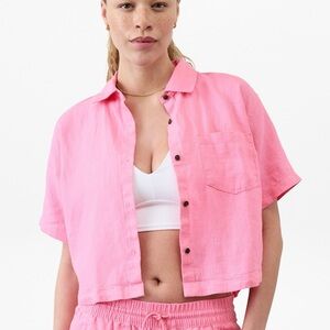 NWT Athleta Pink Retreat Linen Button Down Shirt
